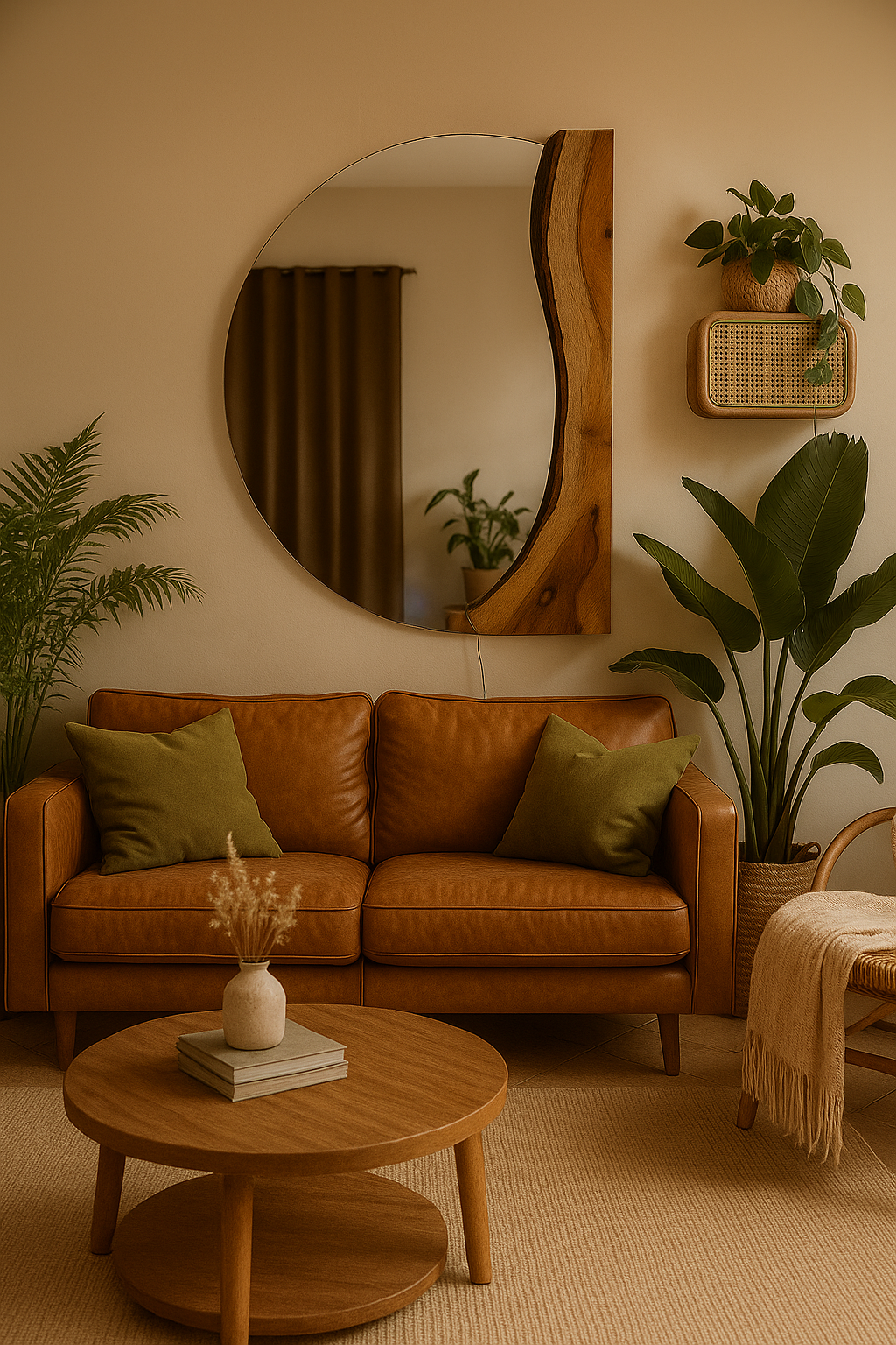 Half Circle Live Edge Wood Wall Mirror – with Lighting