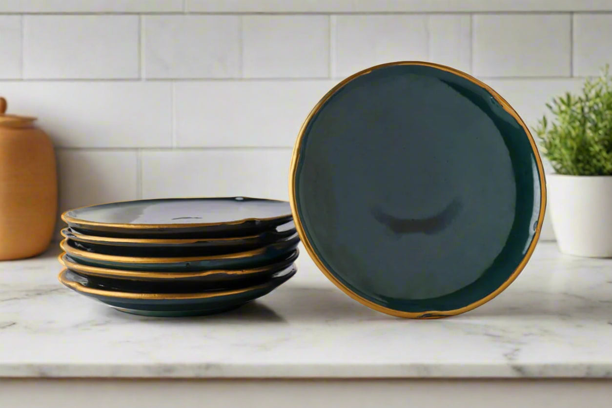 Golden Pottery Rim Serving set of 7