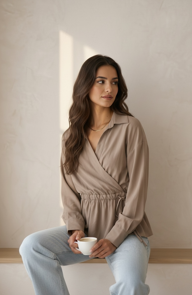 Peach Skin Wrap Shirt