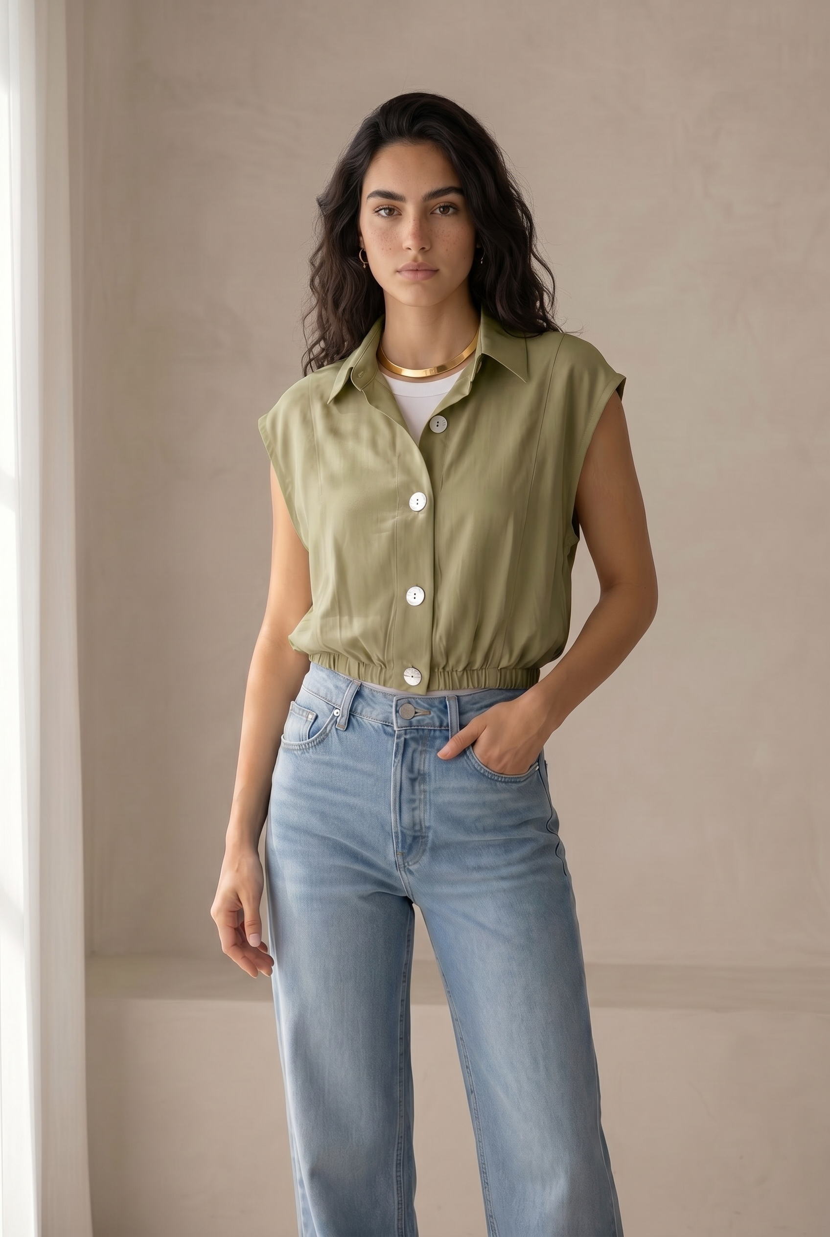 Sleeveless Volume Soft Shirt