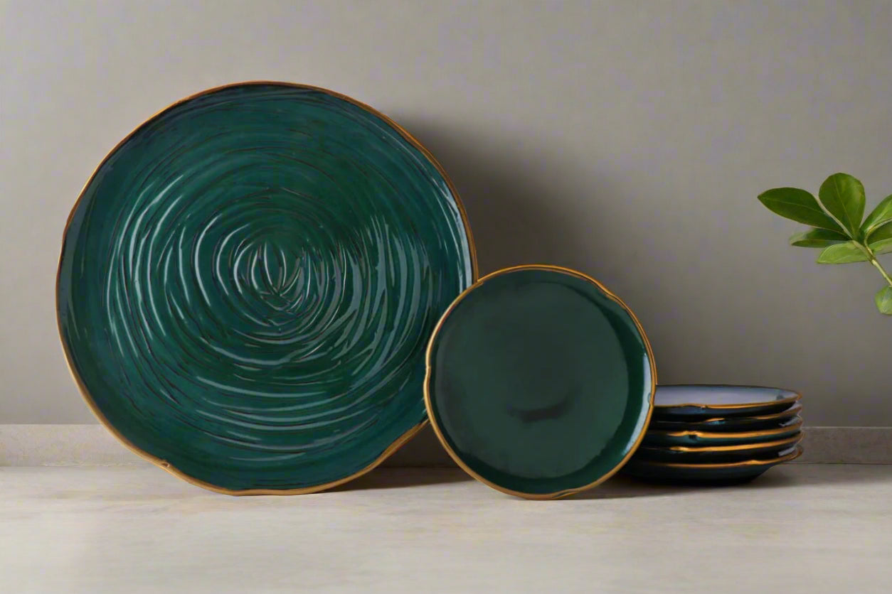 Golden Pottery Rim Serving set of 7