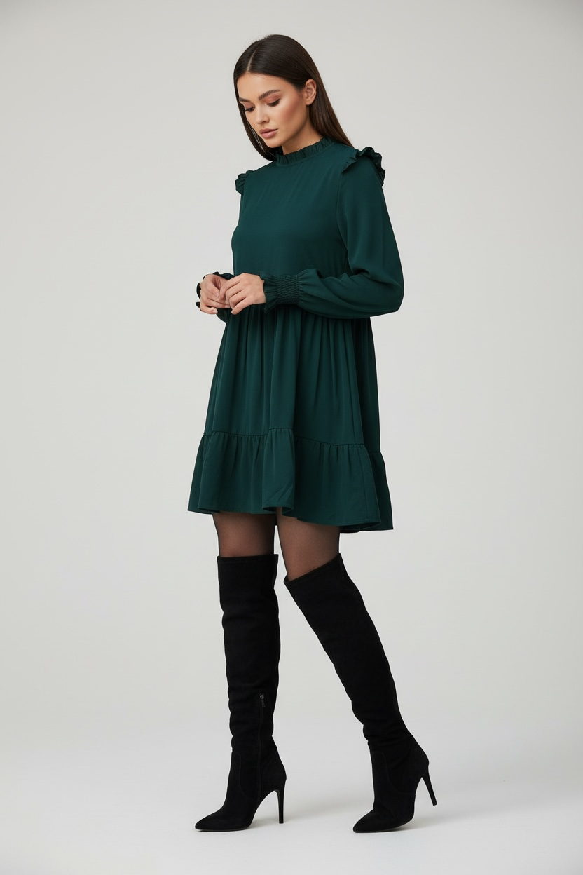 Ruffled Long Sleeves Dress