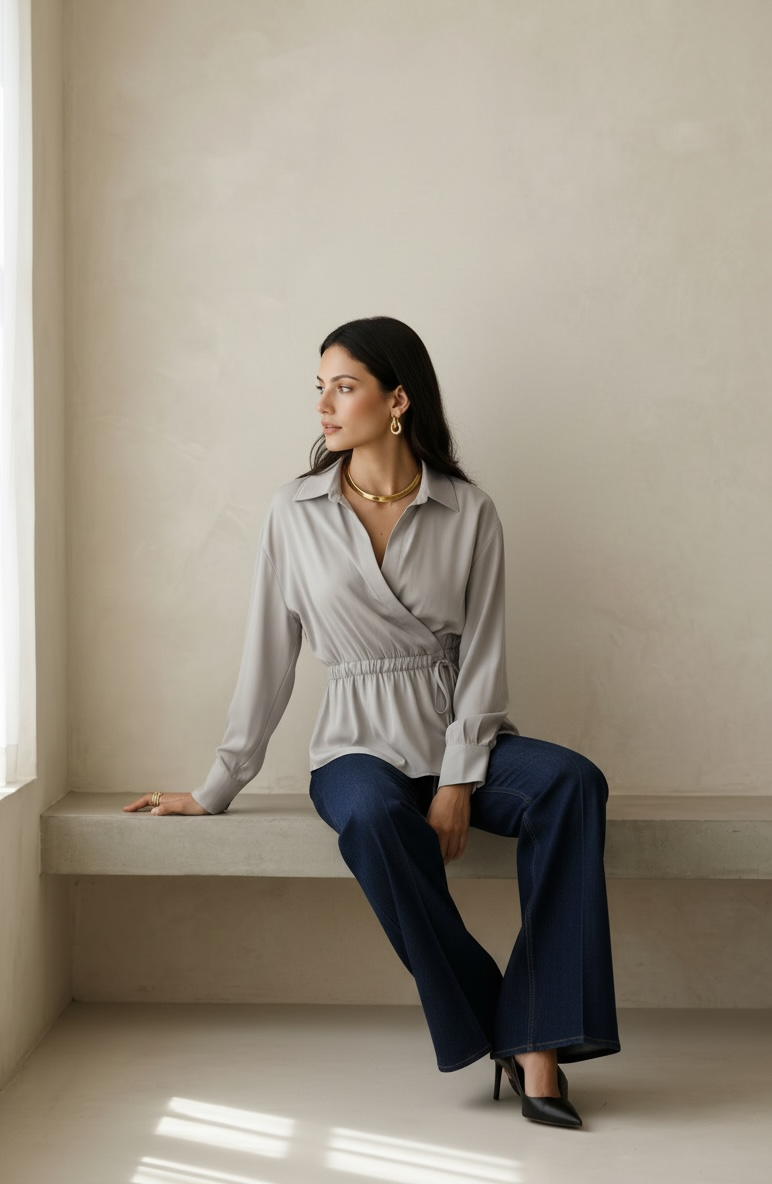 Peach Skin Wrap Shirt