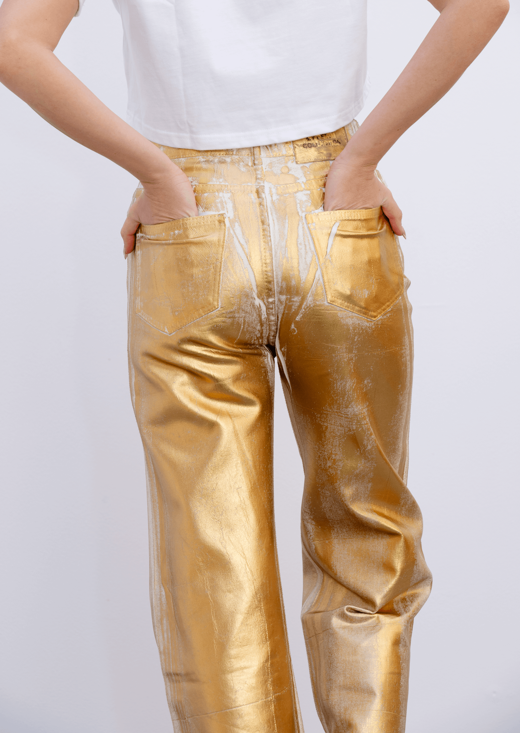 GOLD COATED WHITE JEANS