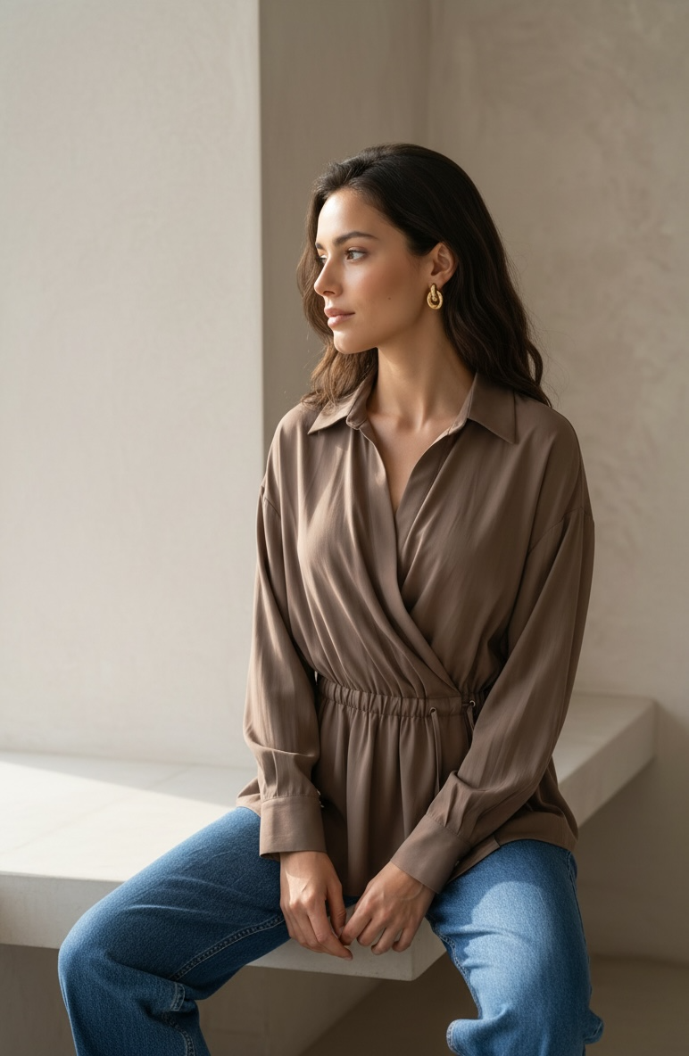 Peach Skin Wrap Shirt
