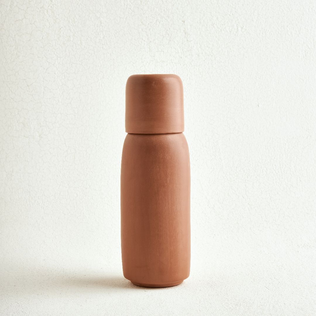 Oxygenate Alkaline Clay Water Bottle ( Olla ) with Cup & On the Go Stick - 750 ml