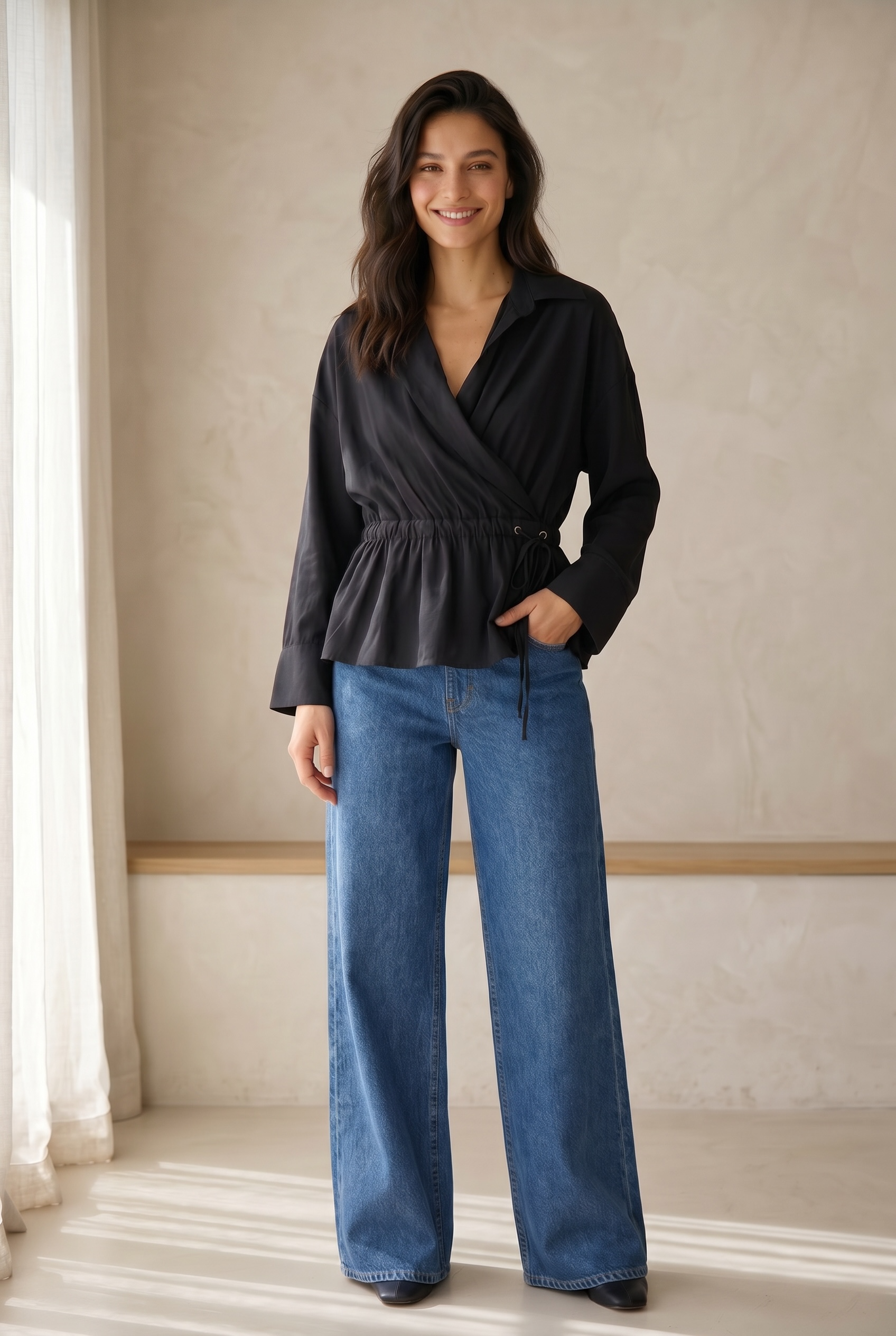 Peach Skin Wrap Shirt