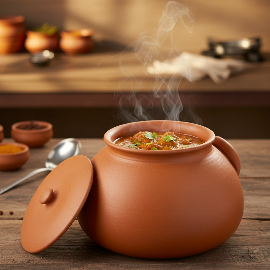 Natural Clay Cooking Handi with Lid – 4 kg