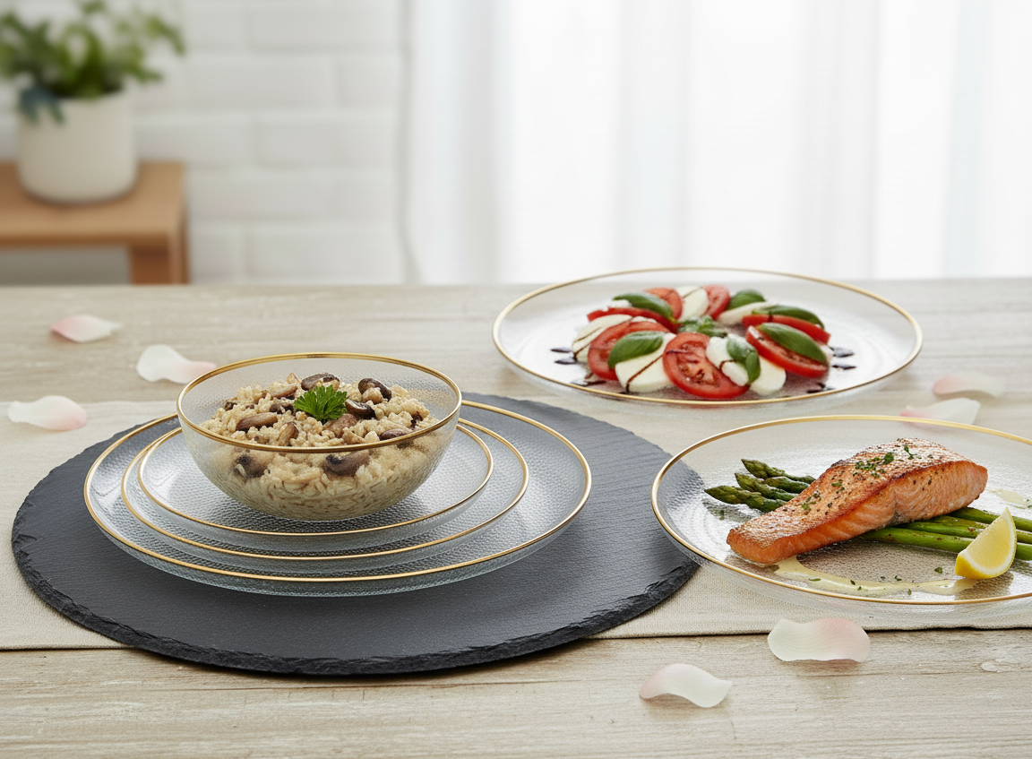 ArdaCam Avanos Dinner Set - Gold Rim, 19 Pieces