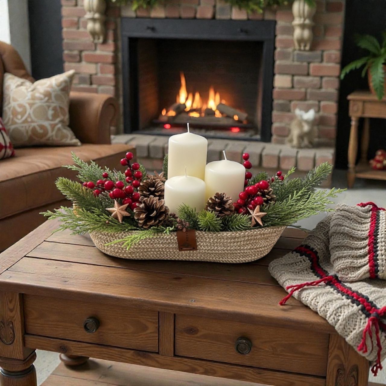 Handmade Woven Cotton Oval Plate with wood décor