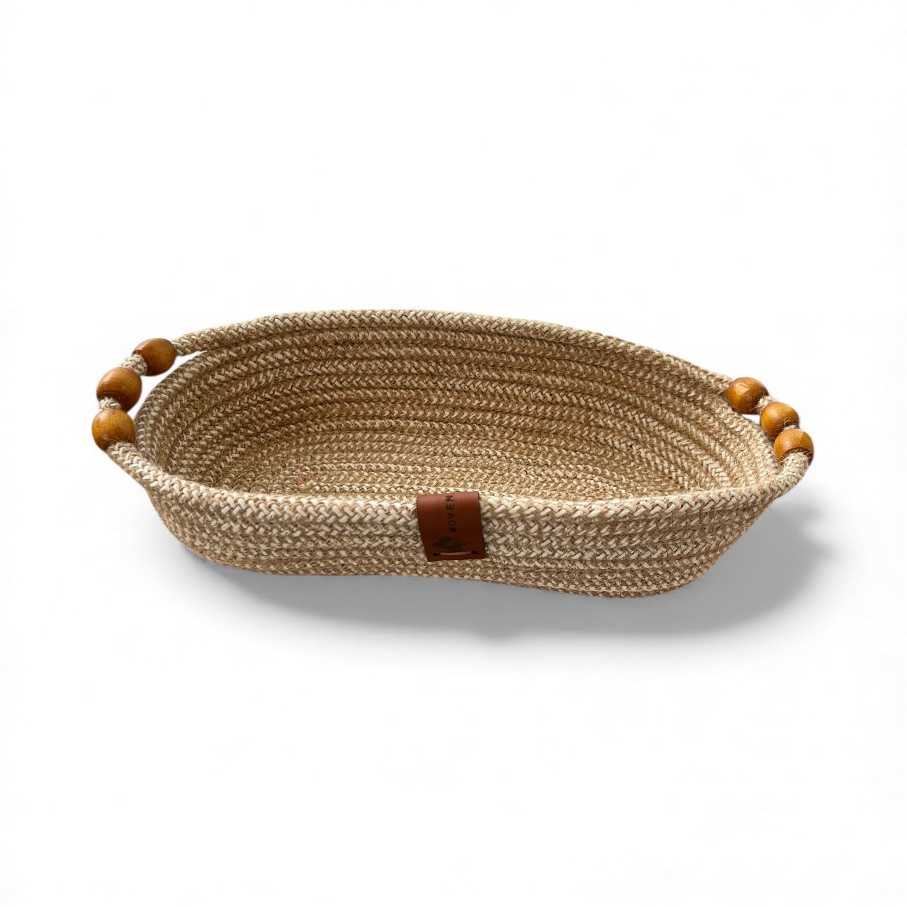 Handmade Woven Cotton Oval Plate with wood décor