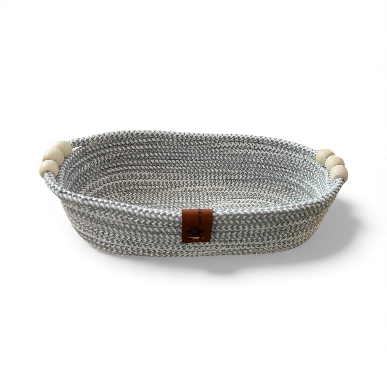 Handmade Woven Cotton Oval Plate with wood décor