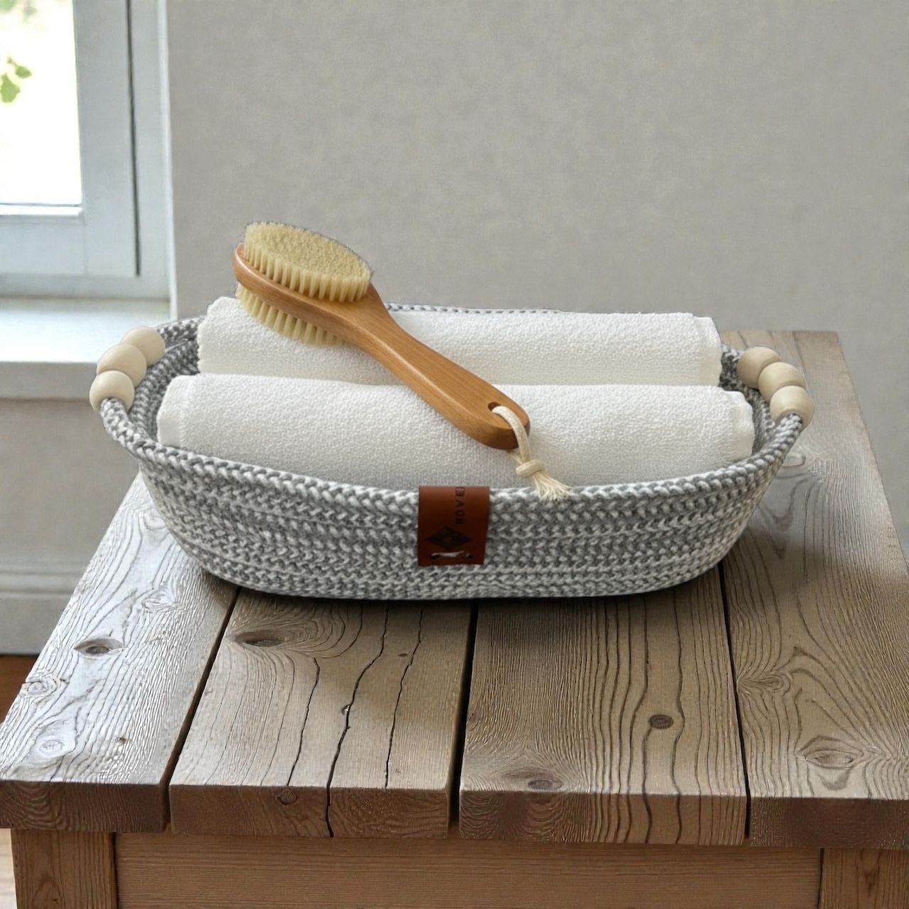 Handmade Woven Cotton Oval Plate with wood décor