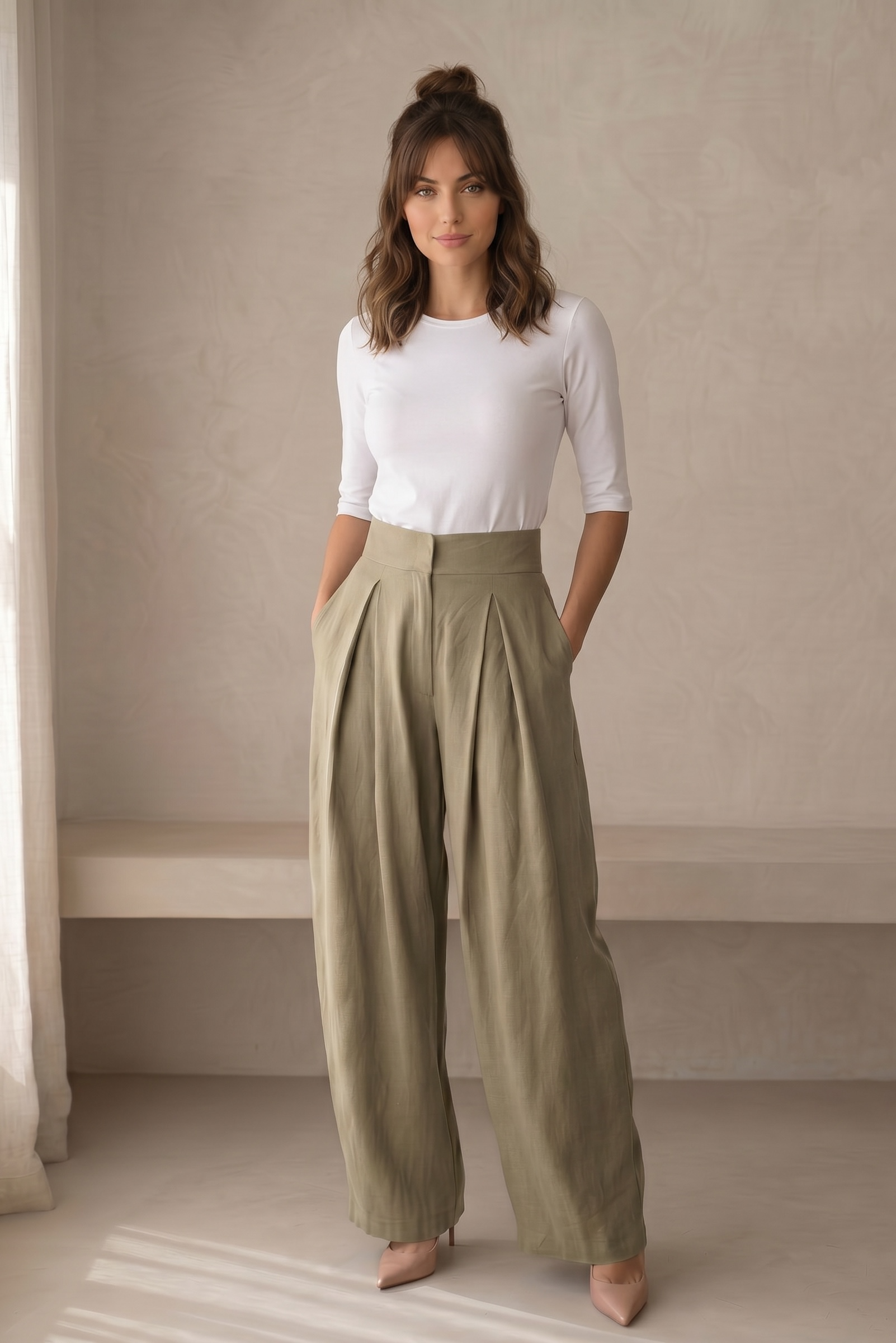 Pleated Wide Leg Pants