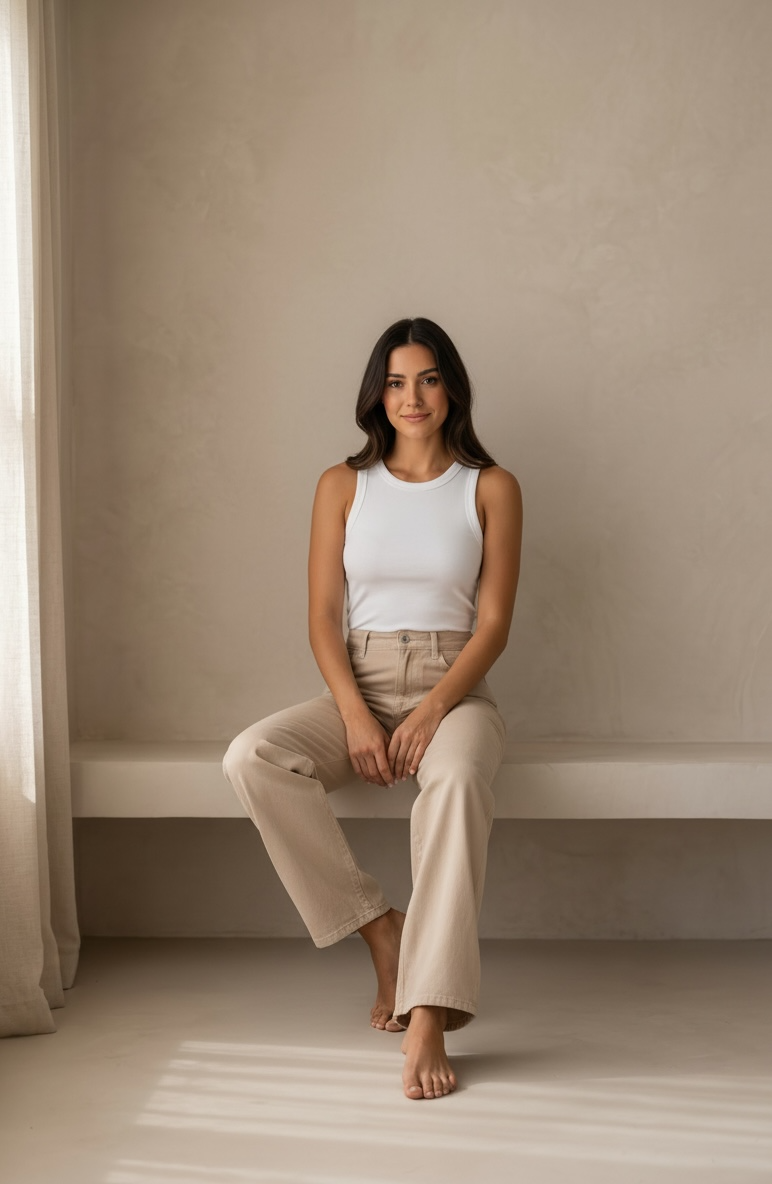 Neutral Wide Leg Denim Pants