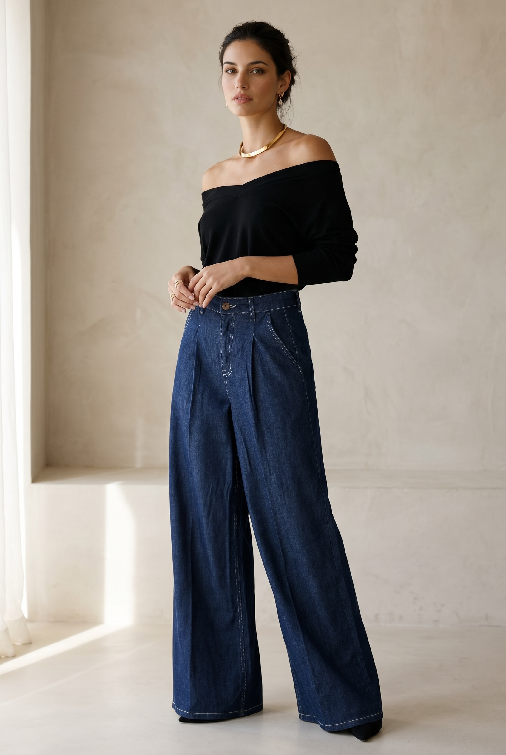 Soft Denim Wide Leg Pants