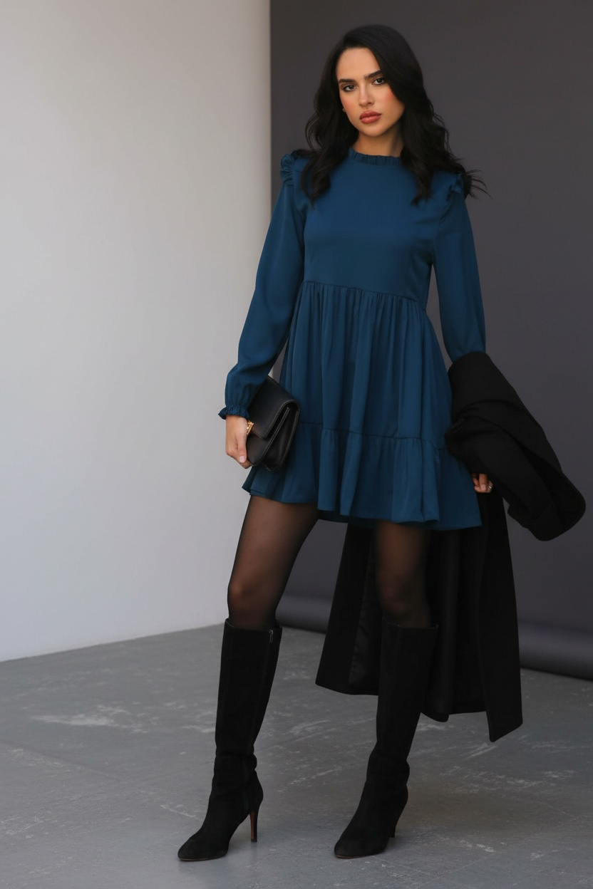 Ruffled Long Sleeves Dress