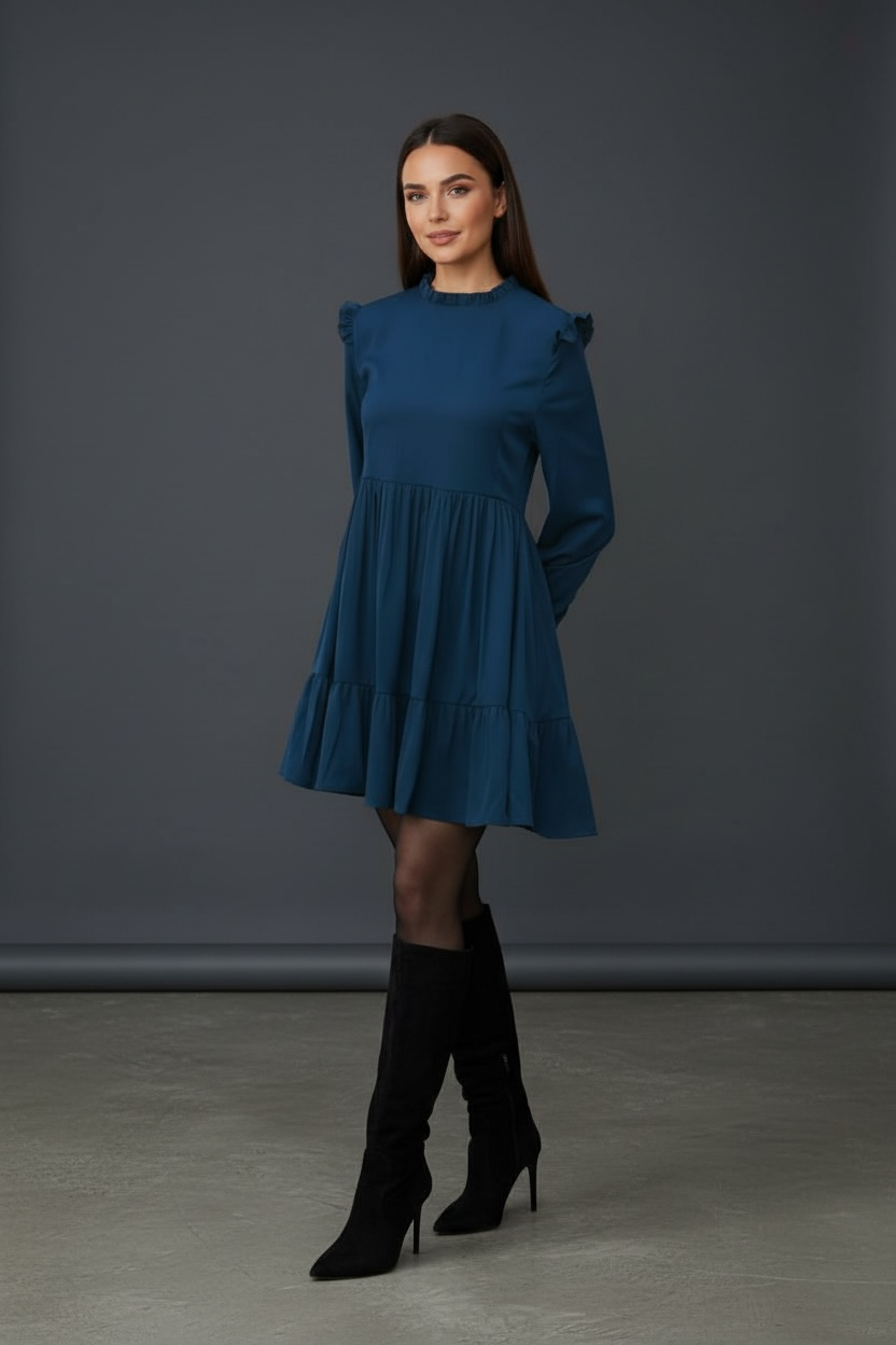 Ruffled Long Sleeves Dress