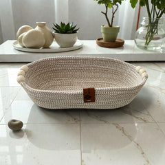 Handmade Woven Cotton Oval Plate with wood décor