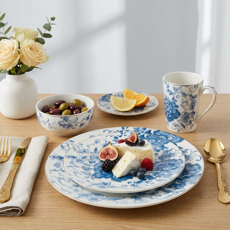 Royal Blue Flower Dinner Set – 30 Pieces